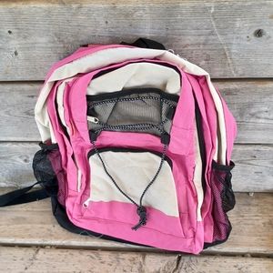 Standard size pink white and black backpack